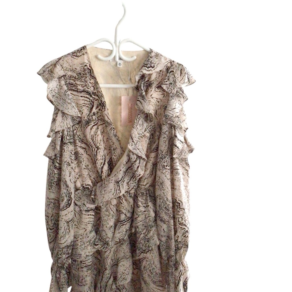 Missguided Ruffled Beige and Brown Blouse